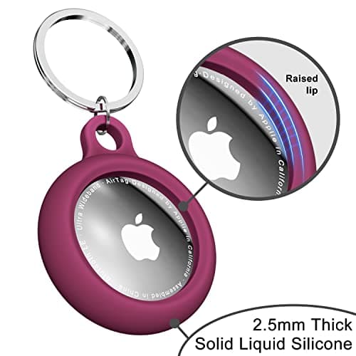 Oakxco for Airtag Keychain Silicone, Airtag Holder with Key Ring, Air Tag Cover Cute Accessories for Kids, Luggage, Car Dog Collar, Car, Compatible with Apple Airtag Case Waterproof, Burgundy Wine — view 5
