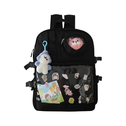 MOVOYEE Backpack for Travel Backpack Hiking Work Casual Daypack Backpacks BookBags Women Men,Clear Backpack,Cute Ita Bag, 01-black With 2 Clear Windows, L, Fashion,modern,classic,casual,sports