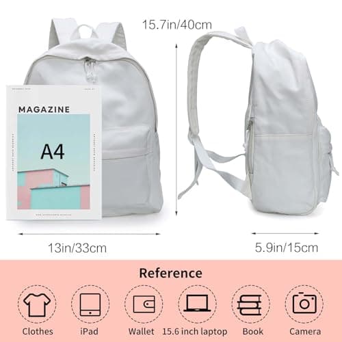 Zicac Unisex White Canvas Backpack DIY 15.6" Laptop Large Casual Rucksack — view 3