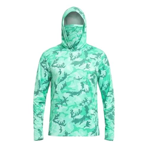UPF 50+ Hoodie Men's Long Sleeve Rash Guard Breathable UV Shirt with Mask, mint green, M — view 3
