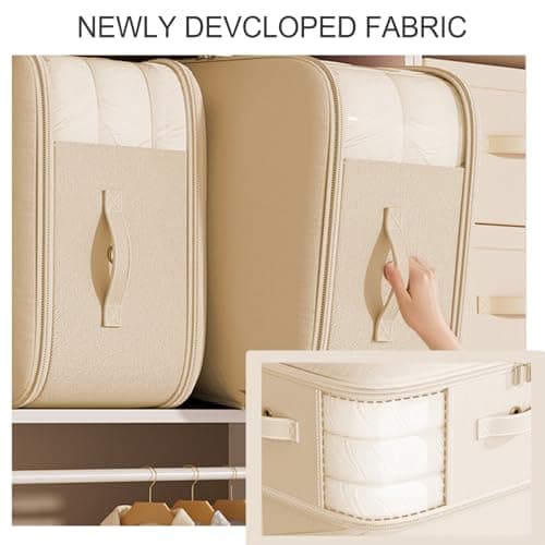 2Pack Compression Comforter Space Saving Bag - 136L Each 3 Layer Moistureproof Storage Bags with Dual Zips Washable Polyester Mouldproof Organiser Bags with Clear Window for Bedding Duvet (Beige) — view 4