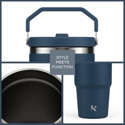 Kichna Blue Tumbler with Straw & Lid | Stainless Steel Double Wall Insulated Travel Mug | Leak Proof with Carry Handle | Design Keeps Drinks Cold or Hot | Perfect for Coffee, Water, Smoothies — view 3