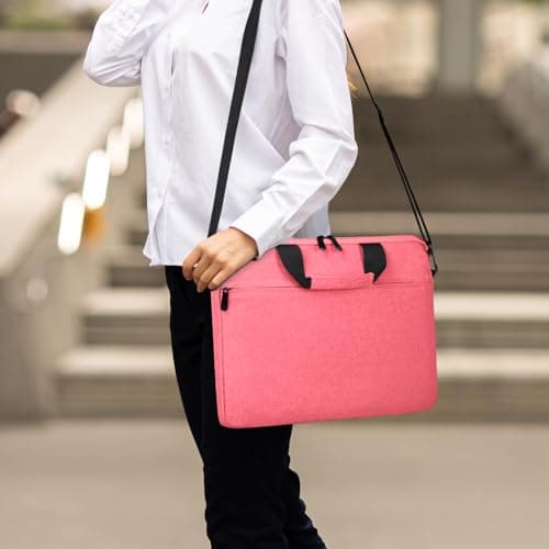 MicaYoung 14-15 Inch laptop Shoulder Messenger Bag Carrying Case Briefcase Slim Protective Computer Sleeve with Handle Strap Pocket for MacBook Acer ASUS HP Surface Dell Chromebook, Pink — view 5