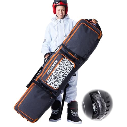 XCMAN Padded Snowboard Bag with Wheels, Extendable Roller Ski Bag for Air Traveling Adjustable Length - Extra Long/Wide/Deep,Waterproof - with Protection Ribs