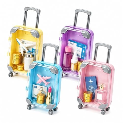 Mini Suitcase Gift Box, 4 Pieces Mini Suitcase, Reusable Travel Voucher Packaging with Wheels, Suitable for Surprises such as Birthdays, Weddings and Money Gifts