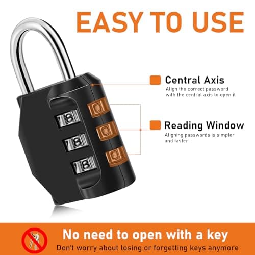 NAGE Combination Padlock, Locker Padlocks with 3 Digit Lock (2p, Black) — view 5
