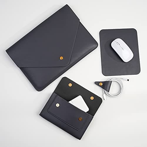Benfan 4 Pack PU Leather Laptop Sleeve Case Compatible with MacBook Pro A2442, Old MacBook Pro Air 13, Surface Laptop 13.5, Thinkpad X1 Carbon 14 (Dark Grey) — view 4