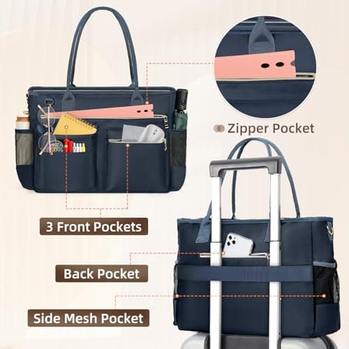 RAINSMORE Laptop Tote Bags for Women 15.6 inch Teacher Bag Large Nurse Utility Bag Computer Messenger Briefcase with Insulated Pocket for Work School Office Business University Dark Blue — view 5