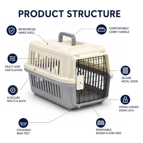 IHANA Hard Shell Cat Carrier with Secure Metal Door for Cats & Small Dogs — view 2