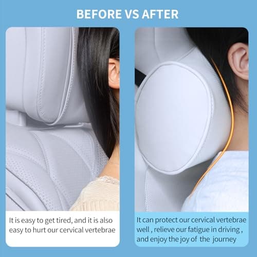 Dapucarin Car Headrest Pillow for Driving - Luxury Leather 100% Memory Foam, Ergonomic Neck Support - Universal Fit Head Rest Travel Pillow for Most Cars, Home & Office, White, 1 Pack — view 4