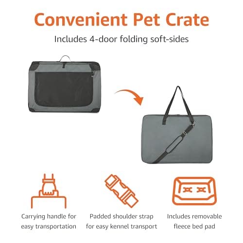 Amazon Basics 4-Doors Portable Soft-Sided Folding Travel Crate Kennel for cat, dog, and other small animals, Grey, S 66 cm x 46 cm x 46 cm — view 3