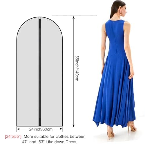Garment Bags,5PCS Dustproof Garment Covers PEVA Translucent Clothes Covers with Zip Moth Proof Suit Protector Bags Waterproof Dress Covers for Shirts Coats Costumes (60X140CM) — view 2