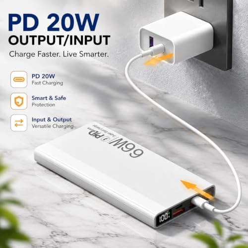 10000mah Power Bank with 66W PD Fast Charging, 10000mah Portable Charger USB C & USB Fast Charging Outdoor with 4 Output/Input Ports LCD Display Portable Charger for iPhone, for Samsung, Laptop & More — view 5