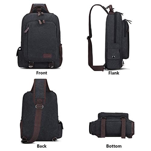 S-ZONE 14 Inch Laptop Shoulder Backpack Daypack Messenger Single Crossbody Chest Sling Bag Canvas Casual Satchel Outdoor for Men — view 5