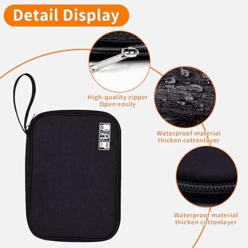 MeiLang Travel Cable Organiser Electronics Accessories Organizer Waterproof Portable Tech Pouch with Handle for USB Cable SD Drive Cords Black — view 3