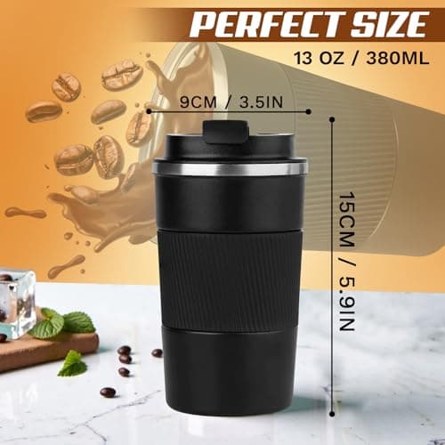 Harindiver Insulated Coffee Cup with Lid, Leak Proof Travel Coffee Mug, Reusable Stainless Steel Vacuum Tumbler, Double Wall Thermal Cup for Hot and Cold Drinks, for Men and Women(3rd-Black, 380ml) — view 4