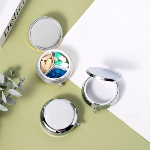 Belegao Pill Box with Mirror 3 Compartment Small Metal Pill Case for Pocket — view 6