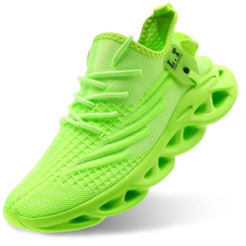 XKOWUO Mens Womens Trainers Walking Running Shoes Non Slip Gym Slip On Tennis Trainers Outdoor Sports Sneakers Lightweight Workout Shoes Green Size 5.5