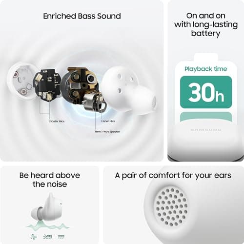 Samsung Galaxy Buds FE Wireless Earbuds, Active Noise Cancelling, Comfort Fit, White, 2 Year Manufacturer Extended Warranty (UK Version) — view 4