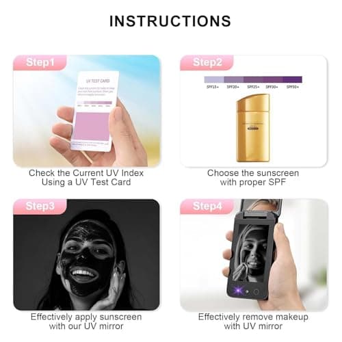 UV Mirror for Sunscreen Test, with UV Mirror Sunscreen Camera, Sun Protection Visualization Rechargeable Travel Makeup Mirror, 4inch Pocket, with USB-C Charging Cable,Black — view 3