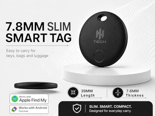 HH-Tech Dual-System Smart Tracker Tags Compatible with iOS & Android (Pack-4 Black), Works with Apple Find My & Google Find Hub, Bluetooth Item Finder for Keys, Wallet, Luggage, Bags, and More — view 5