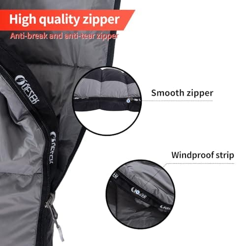 QEZER Down Sleeping Bag,Lightweight Rectangular Winter Sleeping Bag [1180g/1860g] for Adults and Kids 4 Season Camping, Hiking,Warehouse and Moutaineering Outdoor (Black, 800g down) — view 5