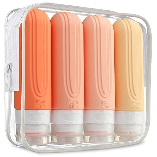 Mrsdry Travel Bottles for Toiletries, Tsa Approved 3oz Travel Size Containers BPA Free Leak Proof Refillable Liquid Silicone Squeezable Travel Accessories for Shampoo Conditioner Lotion (4 Pack)
