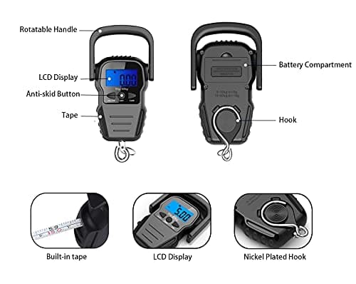 Digital Fish Scale, Luggage Scale, Weight Hanging Hook Scale,110lb/50KG-Backlit LCD Display,Waterproof Bag — view 2