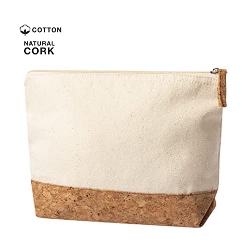 Women's Natural Cork Cotton Cosmetic Bag with Zip, Travel Makeup Bag — view 2
