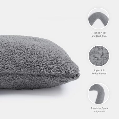 OHS V Pillow Teddy Fleece Grey, Support Pillow for Sleeping Relaxing Super Soft Warm Comfy Pillow Cuddle Cushion Orthopaedic V Shape for Bed Sofa, 80 x 60 x 25cm — view 5