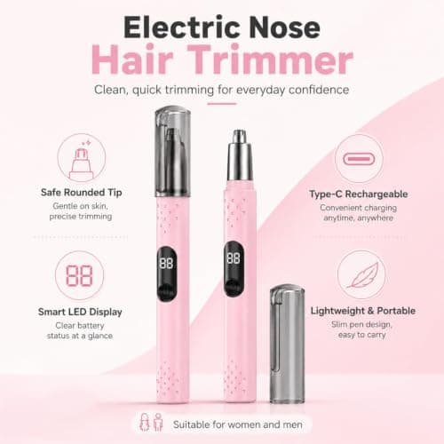 Nose Hair Trimmer for Women, Rechargeable Nose Trimmer, Ear and Eyebrow Trimmer for Women & Men, Painless Dual-Edge Blades, Type-C Charging, LED Display, Detachable Washable Head, Travel Essential — view 4