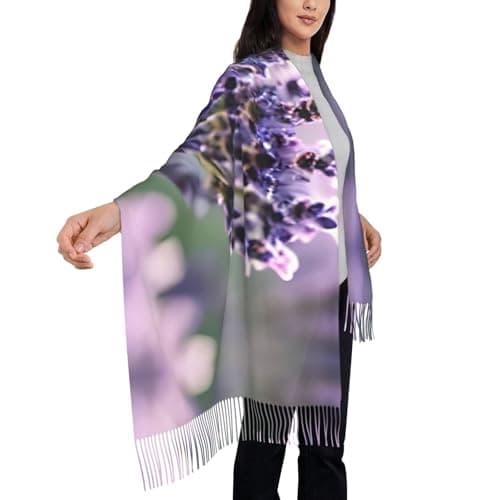 Lavender Flower Print Elegant Fringe Scarf Shawl Wrap For Women Winter Fall Spring Travel Accessory Gift — view 4