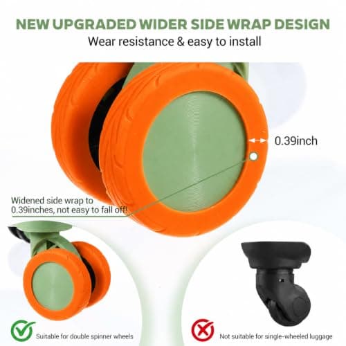 Wanmu 8 Pcs Luggage Wheels Covers, Anti-Noise Silicone Wheel Protective Covers for 2-2.4'' Spinner Wheel, Wear-Resistant Travel Carry On Luggage Suitcases Wheels Protector (Orange) — view 3