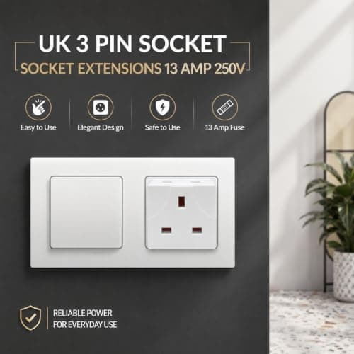 1ABOVE 2 Way UK Plug Adapter, 13A 250V Double 3 Pin Socket Extension, 2 Pack — view 6