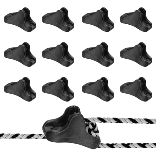 YELARXI Guyline Tensioners, Triangle Cord Adjuster 4mm 12Pcs Black Ultralight Tent Cord Paracord Tightener Rope Tensioner Fitting for Camping/Hiking/Backpacking/Outdoor Activity