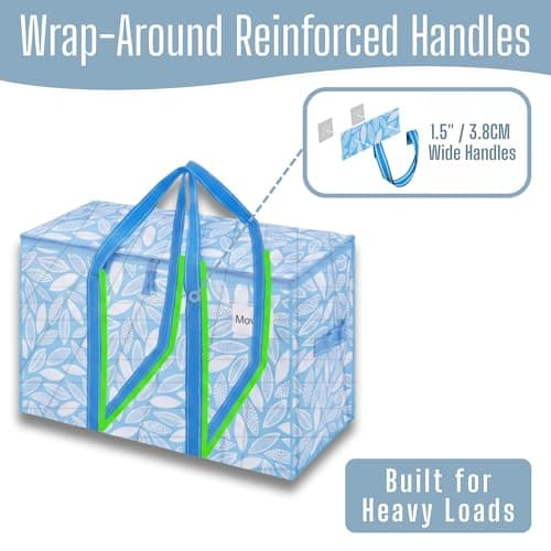 VENO 8 Pack Extra Large Moving Storage Bags with Zips, Heavy-Duty Organizer Tote, Moving Box Alternative, Clothes Storage Bin, Tag Pocket Water-Resistant (Spring Breeze, 8 Pack) — view 2