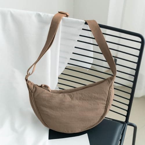 Aucuu Crescent Bag, Nylon Dumpling Bag for Women, Hobos Crossbody Bag with Adjustable Strap, Women's Casual Messenger Bag, Solid Color Chest Bag Shoulder Bag for Daily Use, Khaki — view 2