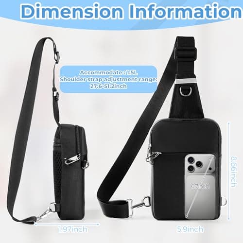 Broadream Anti-Theft Sling Bag for Men, Waterproof RFID Crossbody Shoulder Bag with Security Zipper, Small Crossbody Chest Bag for Men & Women, Mobile Phone Bag for Travel Outdoor Work, blue, Small — view 5