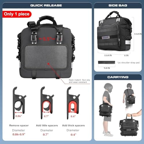 abamita Waterproof Motorcycle Saddle Bag 20L Motorbike Side Luggage Quick Release Pannier Bag for Adventure Touring Sports Bikes Fits Most Racks Black 1 Pack — view 4