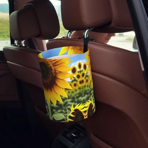 MDATT Yellow Sunflower Car Trash Can Leak-Proof Organizer For Long Road Trips And Family Vacations — view 5