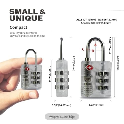 UP Security Luggage Locks TSA Approved, Combo Lock for Gym Locker, Small Padlock Combination, 3 Digit Combination Padlock for School Locker, Travel Suitcase, Gun Case, Backpack Zipper (White+White) — view 3
