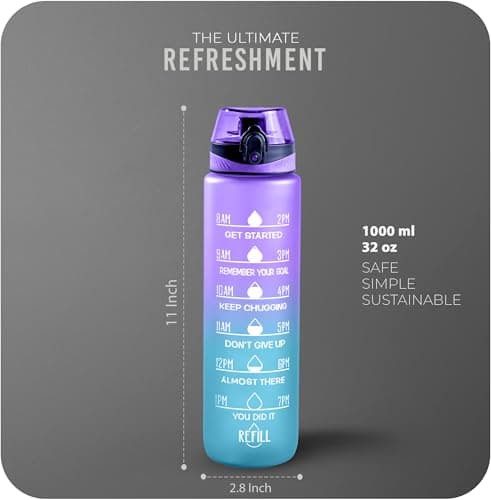 Roe Tenpo Water Bottle 1L, Sports Water Bottle with Time Markings, BPA-Free, Leak-Proof Drinks Bottle, Perfect for Running, Cycling, Gym, Yoga, Camping and Outdoor Activities, Blue-purple — view 4