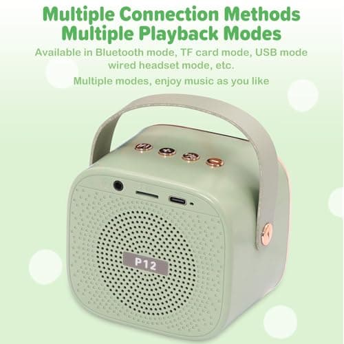 Mini Karaoke Machine Toys for Kids with 2 Wireless Microphones,Portable Bluetooth Speaker with Voice Changing Effects & LED Lights,Eliminate Original Sound,Gifts For Girls Boys Toddlers,Green — view 6