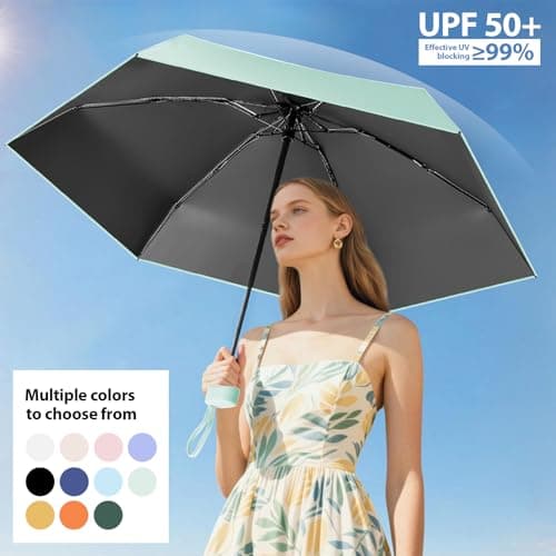 Detontek Pocket Umbrella Foldable Compact, Mini Folding Travel Umbrella, Umbrellas, 6 Ribs Mini Travel Sturdy Pocket Umbrella Portable Uv Umbrella With Storage Box (Sweet beige) — view 6