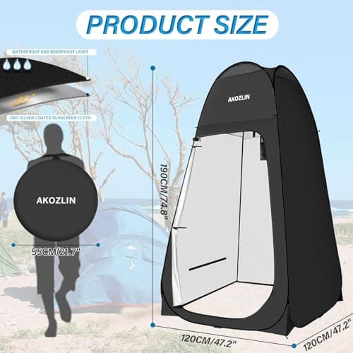 AKOZLIN Pop Up Shower Tent Instant Privacy Dressing Changing Tent Outdoor Camping Shower Toilet Tent with Window & Carry Bag for Portable Toilet & Bathroom Silver Coated UV Protection — view 4