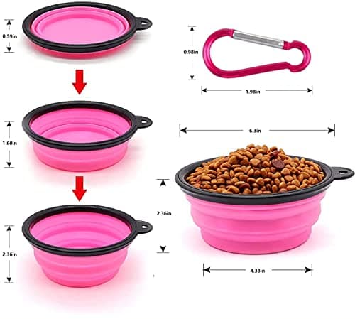 Collapsible Dog Bowl,Collapsible Dog Water Bowls for Cats Dogs, Portable Pet Feeding Watering Dish,Portable Dog Water Food Bowl with Carabiner (Medium(650ML), Pink) — view 2