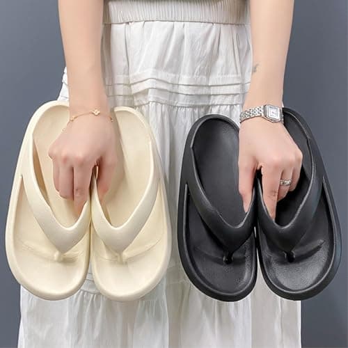 Gyios slippers Unisex Eva One-piece Flip Flops Thick Sole Thong Sandals Non-slip Cushioned Summer Beach Bathroom Shoes-burgundy-38-39 — view 5