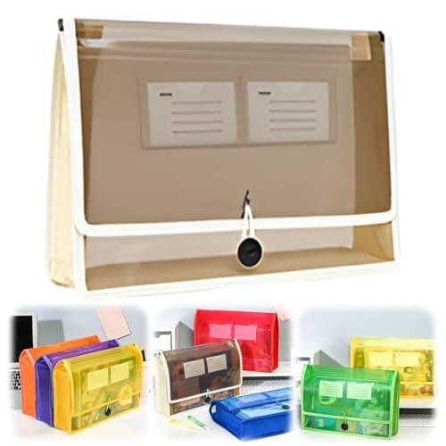 Document Folder, A4 Waterproof Plastic File Folders, Document Wallet Files Folder, Stationery and Office Supplies, Large Capacity File Organizer for School Home Office (Beige) — view 2