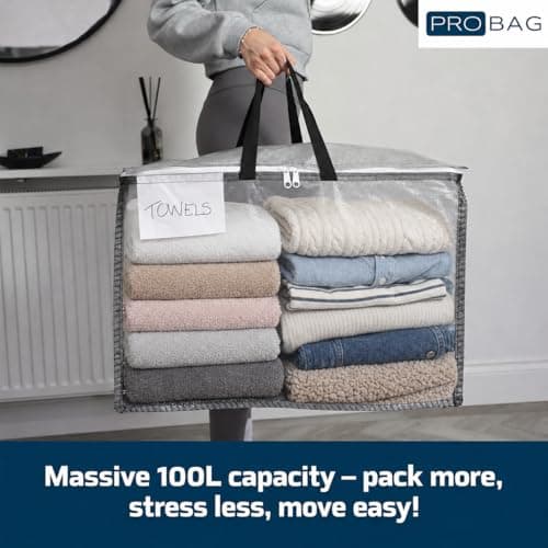 sackmaker Moving & Storage Bags – CLEAR - 100L - PREMIUM Grade, Reusable Zippered Tote for Moving House, Clothes Storage, Camping, Attic & More – Industrial Strength Laundry & Utility Bag (6) — view 2