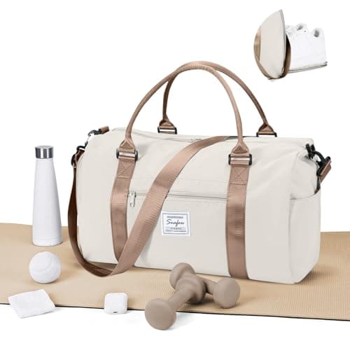 WEPLAN Gym Bag Womens Men Sports Fitness Bags Weekend Overnight Bag Travel Duffle Bags for Women with Shoes Compartment Wet Pocket,Holdall Hospital for Swimming Carry on Hand Luggag,A19-Beige Brown